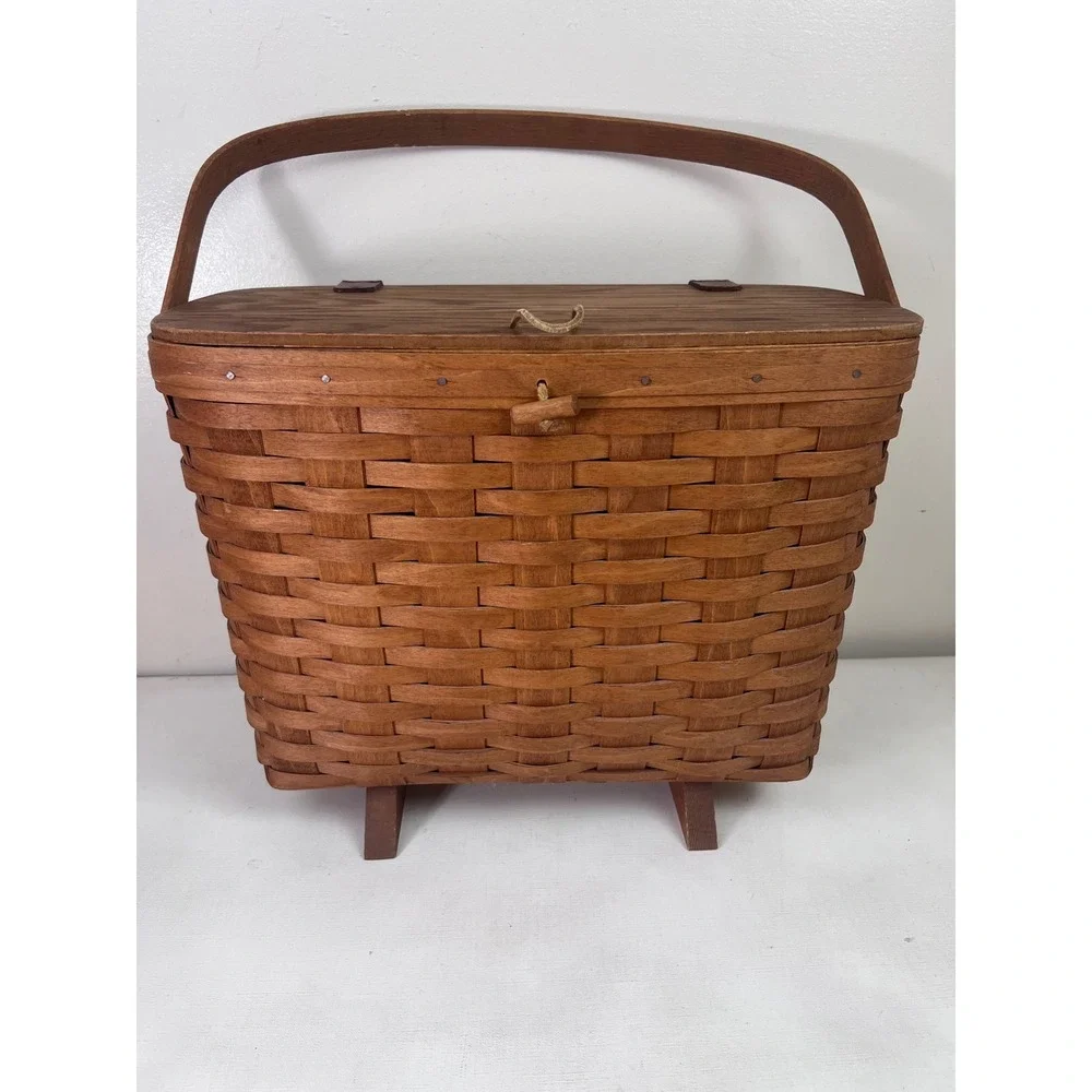 Longaberger Footed Lidded Magazine Basket Plastic Protector 1992 Dresden Ohio